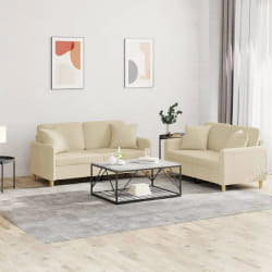 vidaXL Ensemble de canapés 2 pcs avec coussins crème tissu