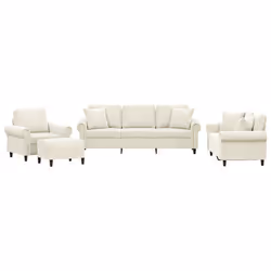 Vidaxl Ensemble De Canapés 4 Pcs Avec Coussins Crème Velours - Vue supplémentaire 2
