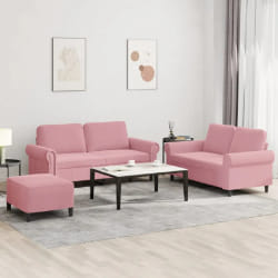 vidaXL Ensemble de canapés 3 pcs - Rose Velours
