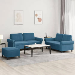 vidaXL Ensemble Canapés 3 pcs - Bleu Velours