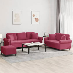 vidaXL Ensemble de canapés 3 pièces - Rouge Bordeaux Velours