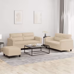 vidaXL Ensemble de canapés 3 pcs avec coussins crème tissu microfibre