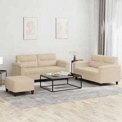 vidaXL Ensemble de canapés 3 pcs avec coussins crème tissu microfibre