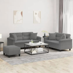 vidaXL Ensemble de canapés 3 pcs coussins Gris foncé Tissu microfibre