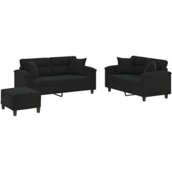 Vidaxl - Ensemble De Canapés 3 Pcs Avec Coussins Noir Tissu Microfibre
