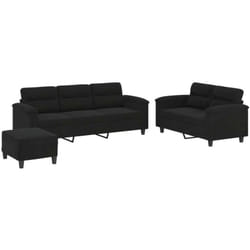 Ensemble De Canapés 3 Pcs Avec Coussins Noir Tissu Microfibre Vidaxl