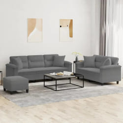 vidaXL Ensemble de canapés 3 pcs coussins Gris foncé Tissu microfibre