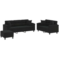 Vidaxl - Ensemble De Canapés 3 Pcs Avec Coussins Noir Tissu Microfibre