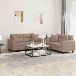 vidaXL Ensemble de canapés 2 pcs avec coussins cappuccino similicuir