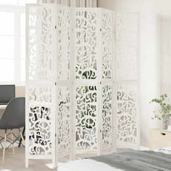 vidaXL Cloison de Séparation 5 Panneaux Séparateur de Pièce Écran dIntimité Paravent de Salon Chambre Blanc Bois de 358744