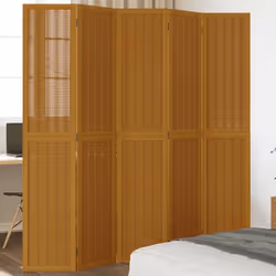 vidaXL Cloison de Séparation 5 Panneaux Séparateur de Pièce Écran dIntimité Paravent Chambre Salon Marron Bois 358823