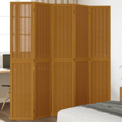 vidaXL Cloison de Séparation 5 Panneaux Séparateur de Pièce Écran dIntimité Paravent Chambre Salon Marron Bois 358823