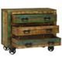 Buffet - vidaXL - 3 tiroirs - Bois massif récupéré - Finition vieillie - Roues