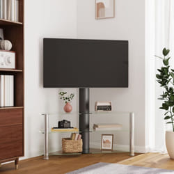 Meuble TV d'angle 3 niveaux pour 32-70 pouces noir et argenté