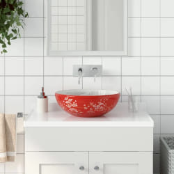 vidaXL Vasque à poser - Blanc et Rouge