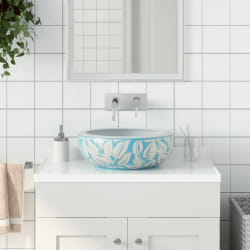 vidaXL Vasque à poser blanc et bleu rond F41x14 cm céramique
