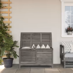 Cette boîte de rangement de jardin en bois offre suffisamment d'espace de rangement pour les coussins de meubles de jardin et ...