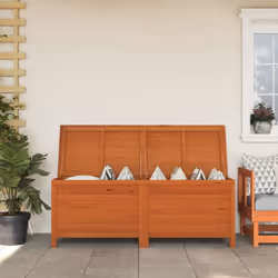 Cette boîte de rangement de jardin en bois offre suffisamment d'espace de rangement pour les coussins de meubles de jardin et ...