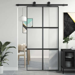 VIDAXL Porte coulissante noir verre trempé aluminium 102,5x205 cm