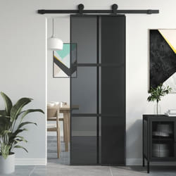 vidaXL Porte coulissante noir 76x205 cm verre trempé aluminium 155213