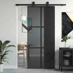 vidaXL Porte coulissante - Noir, 90x205 cm, verre trempé foncé
