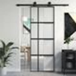 vidaXL Porte coulissante noir 76x205 cm verre trempé aluminium