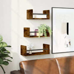 vidaXL Ensemble d'étagères murales avec barres 3 pcs chêne fumé