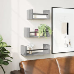 vidaXL Ensemble d'étagères murales avec barres 3 pcs sonoma gris