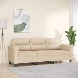 vidaXL Canapé à 3 Places Siège avec Accoudoirs et Dossier Meuble de Salon Salle de Séjour Intérieur Moderne Crème Tissu 359571