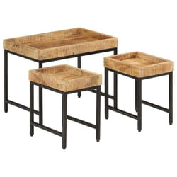 vidaXL Tables Basses Gigognes 3pcs Tables dAppoint Empilables Tables de Chevet Bout de Canapé Salon Bois de Manguier 372732