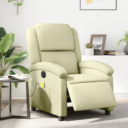vidaXL Fauteuil de massage inclinable électrique crème cuir véritable