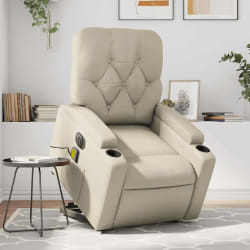 vidaXL Fauteuil inclinable de massage électrique crème similicuir