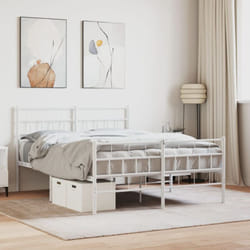 Cadre De Lit Métal Sans Matelas Et Pied De Lit Blanc 160x200 Cm Vidaxl