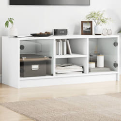 Vidaxl - Meuble tv avec portes en verre blanc 102x37x42 cm