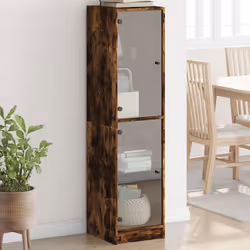 vidaXL Buffet avec portes en verre chêne fumé 35x37x142 cm