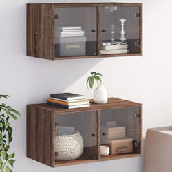 Armoires murales portes vitrées 2 pcs chêne marron 68,5x37x35cm Vidaxl