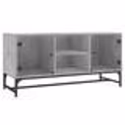 vidaXL Meuble TV avec portes en verre gris béton 102x37x50 cm