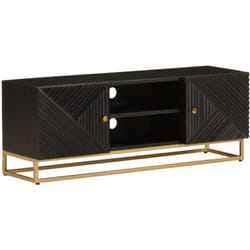 Meuble tv noir 110x30x40 cm bois massif de manguier et fer Vidaxl