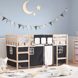 VidaXL 3206973 Lit pour enfant Noir, Blanc Polyester