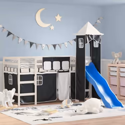 Ce lit mezzanine pour enfants est fabriqué en pin massif et est conçu pour recevoir et optimiser l'espace. Construction en bo ...