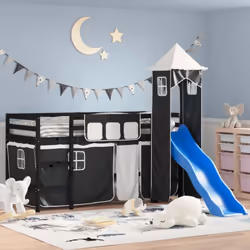 Ce lit mezzanine pour enfants est fabriqué en pin massif et est conçu pour recevoir et optimiser l'espace. Construction en bo ...