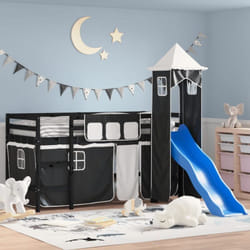 Lit mezzanine enfants avec tour blanc/noir 90x190 cm pin massif - Vidaxl