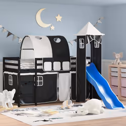 VidaXL 3207096 Lit pour enfant Noir, Blanc Polyester