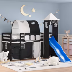 VidaXL 3207114 Lit pour enfant Noir, Blanc Polyester