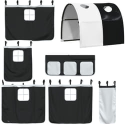 Rideaux pour lit mezzanine avec tunnel blanc et noir polyester Vidaxl