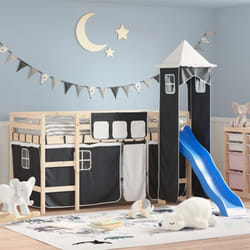 Vidaxl - Rideaux pour lit mezzanine avec tour blanc et noir polyester
