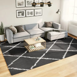 vidaXL Tapis shaggy à poils longs moderne noir et crème 240x340 cm