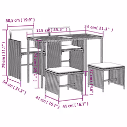 Ensemble À Manger De Jardin Coussins 5pcs Noir Résine Tressée Vidaxl - Vue supplémentaire 2