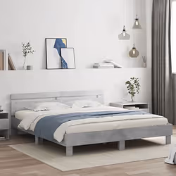 vidaXL Cadre de lit avec LED sans matelas gris béton 200x200 cm - 200 x 200 cm
