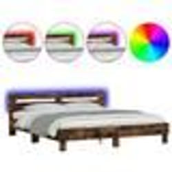 vidaXL Cadre de lit avec LED sans matelas chêne fumé 180x200 cm - 180 x 200 cm
